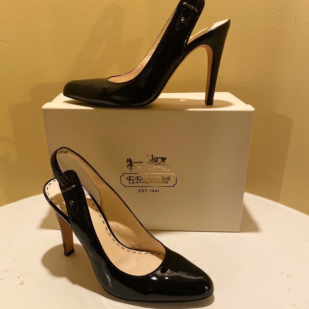 Coach Alma Crinkle Patent Slingback Pumps